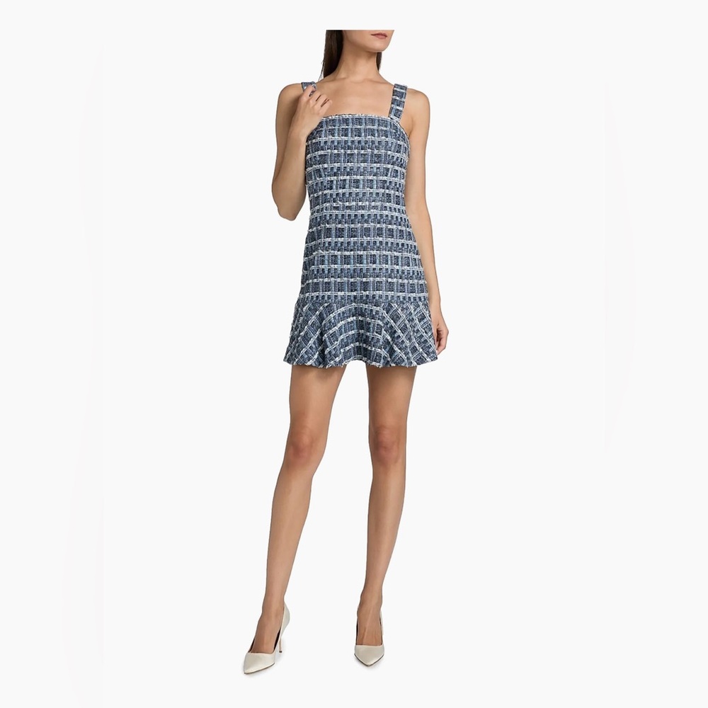 Kaidra Textured Denim Tweed Drop-Waist Mini Dress